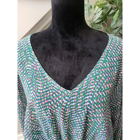 CAbi Tunic Top Womens Medium Multi Printed Arts Sheer Kimono Sleeve Tie Waisted - Picture 9 of 12